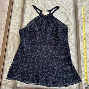 Michael Kors Navy Halter Blouse with Circular Pattern